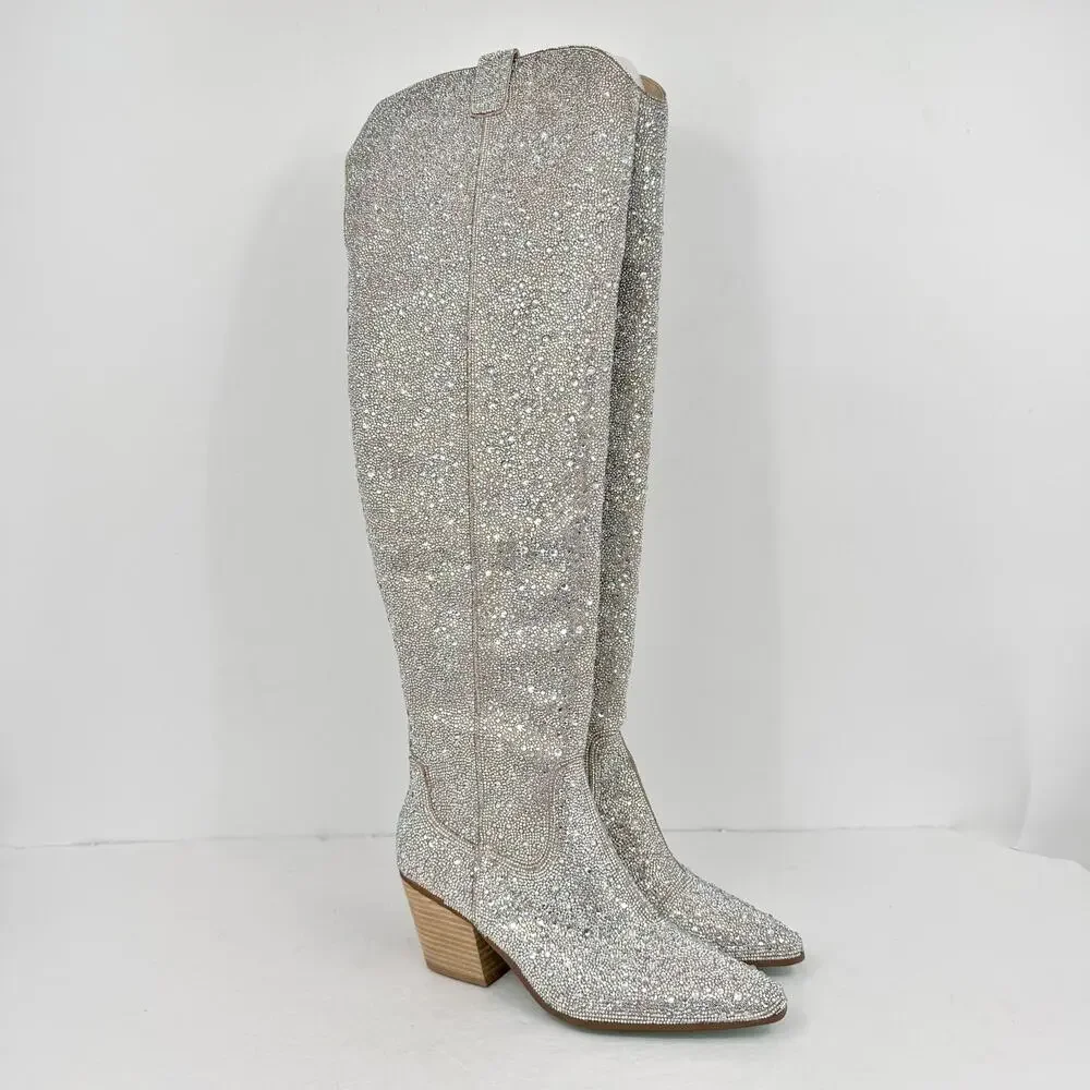 Betsey Johnson Womens Rodeo Over the Knee Boot US 11 Multicolor Rhinestone NWOB